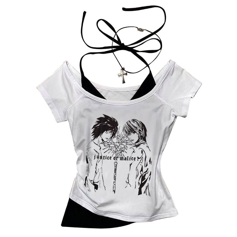Y2K Graphic Baby Tee Crop - تيشيرتات صيفية قصيرة نسائية بتصميم جوثيك