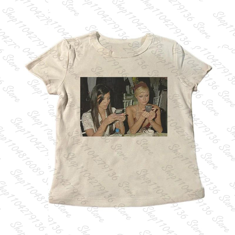 Y2K Graphic Baby Tee Crop - تيشيرتات نسائية قصيرة الأكمام ضيقة بتصميم
