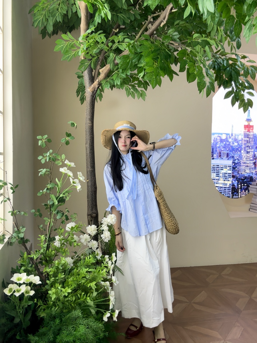 Korean Style A Line Shirt Dress - طقم نسائي مقاس كبير: قميص أزرق