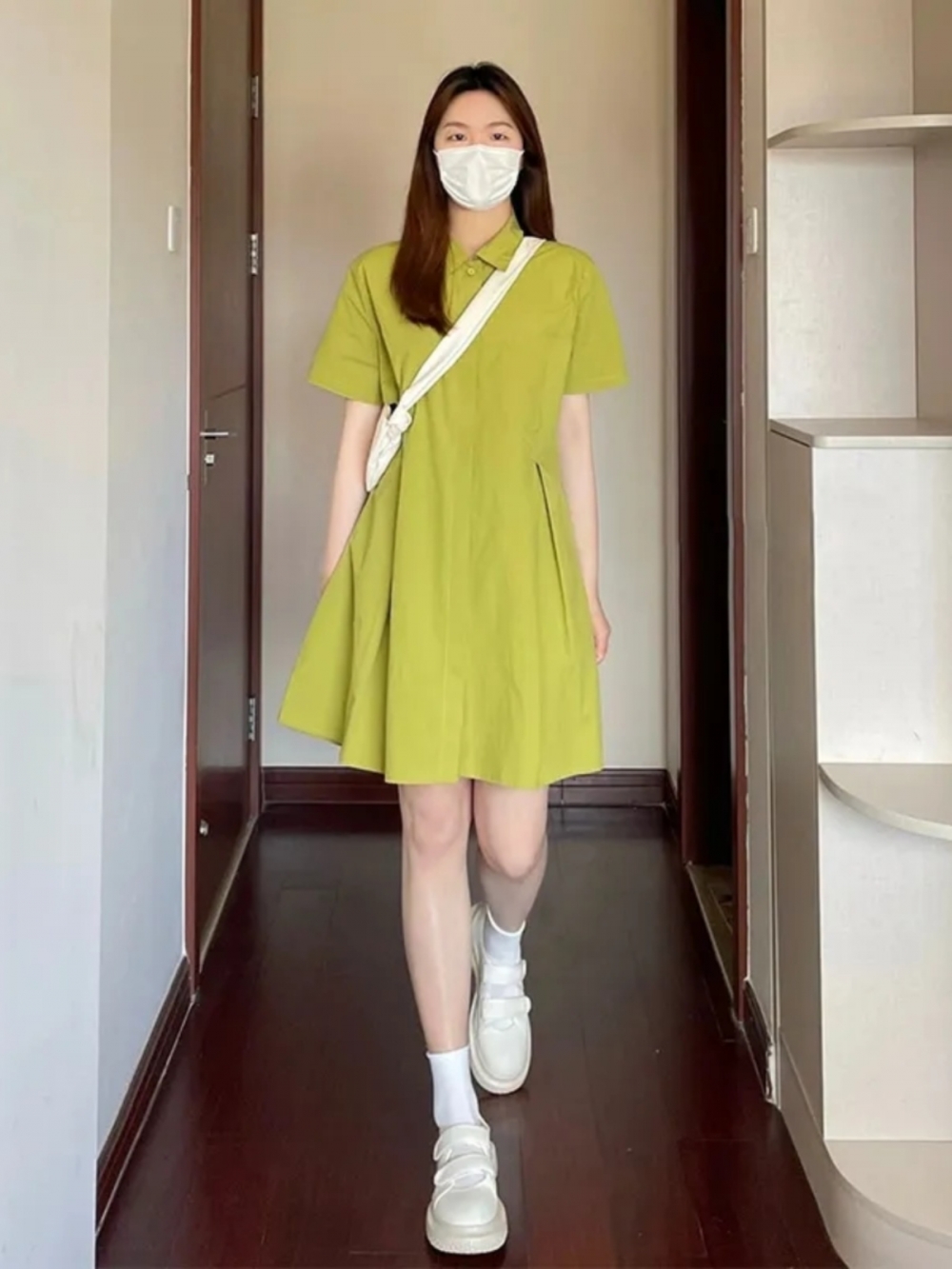 Korean Style A Line Shirt Dress - فستان نسائي صيفي فضفاض بأكمام قصيرة