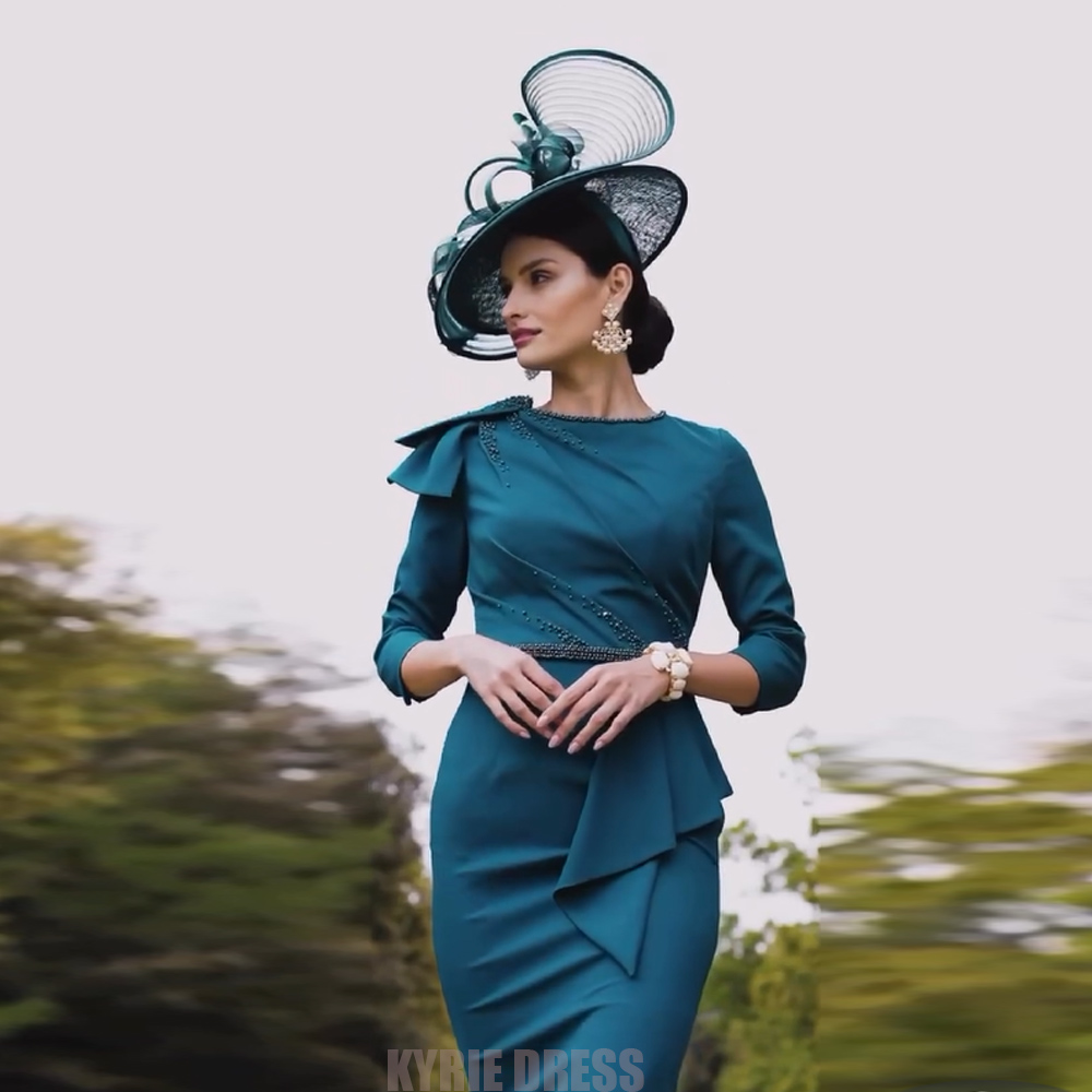 Elegant Satin Evening Gown Split - فستان أنيق لأم العروس بأكمام 3/4