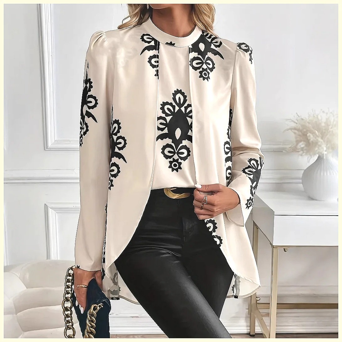 Blouses - بلوزة نسائية أنيقة بأكمام طويلة وطباعة
