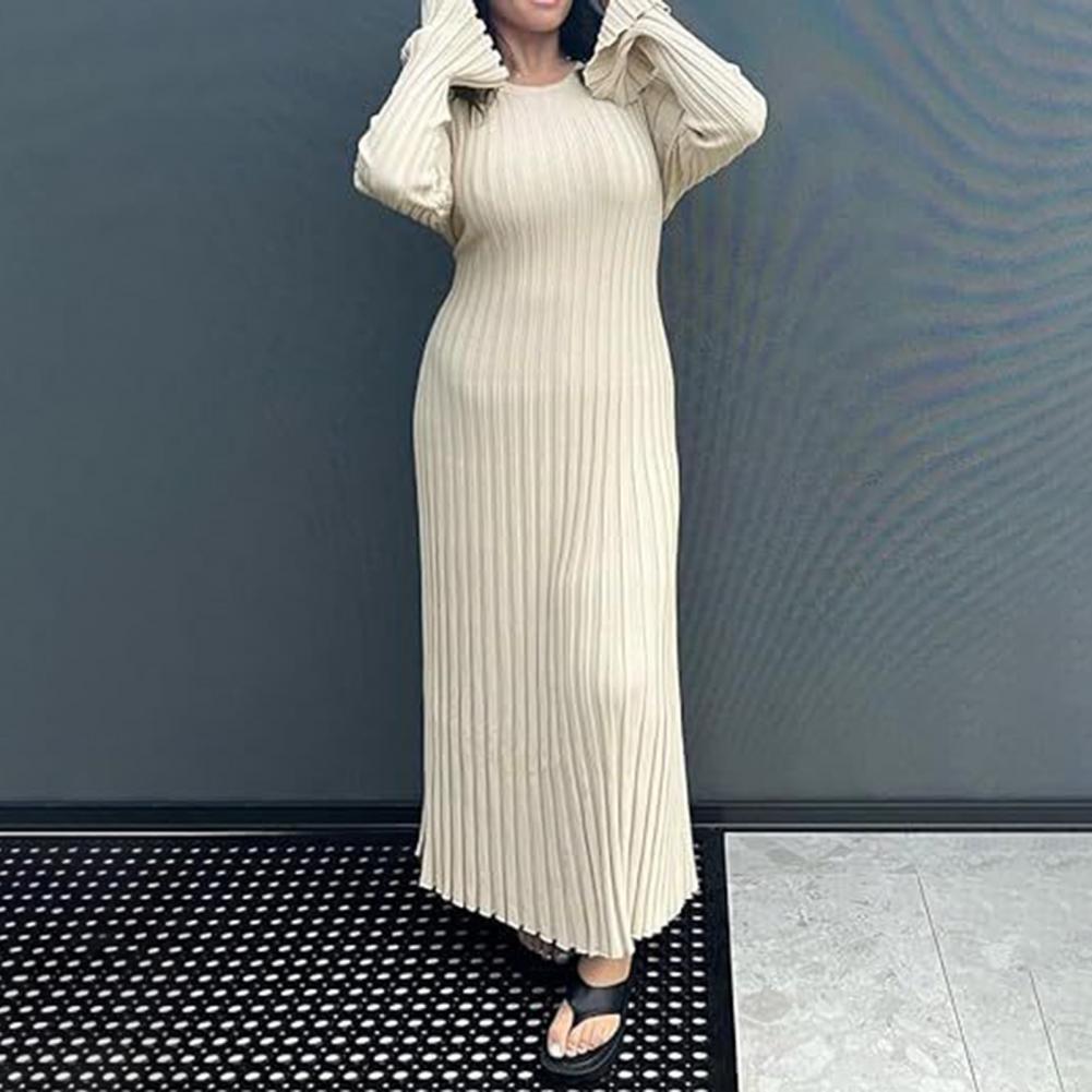 Bodycon Long Sleeve Ribbed Dress - فستان نسائي محبوك مضلع بأكمام طويلة،