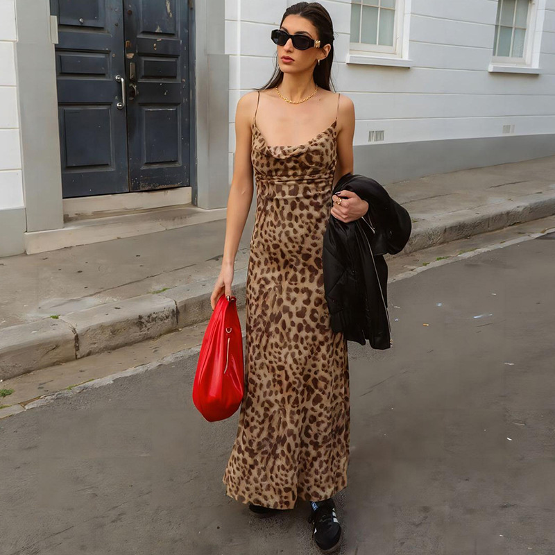 French Vintage Floral Midi Dress - فستان كامي مثير بطبعة الفهد عتيق