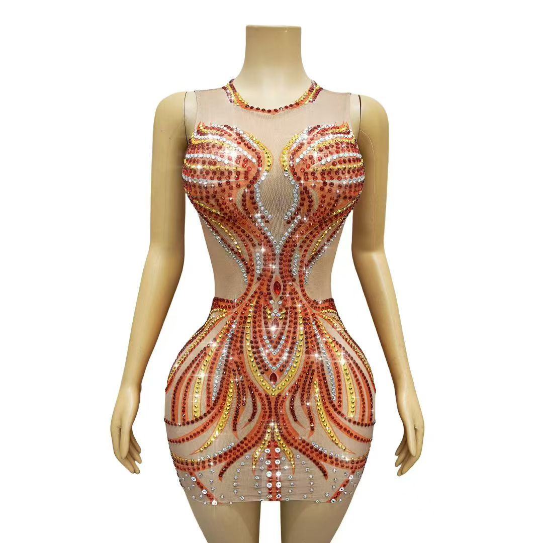 فستان نسائي قصير من الشبك اللا - مراجعة Sparkly Rhinestone Club Party Dress وسعره