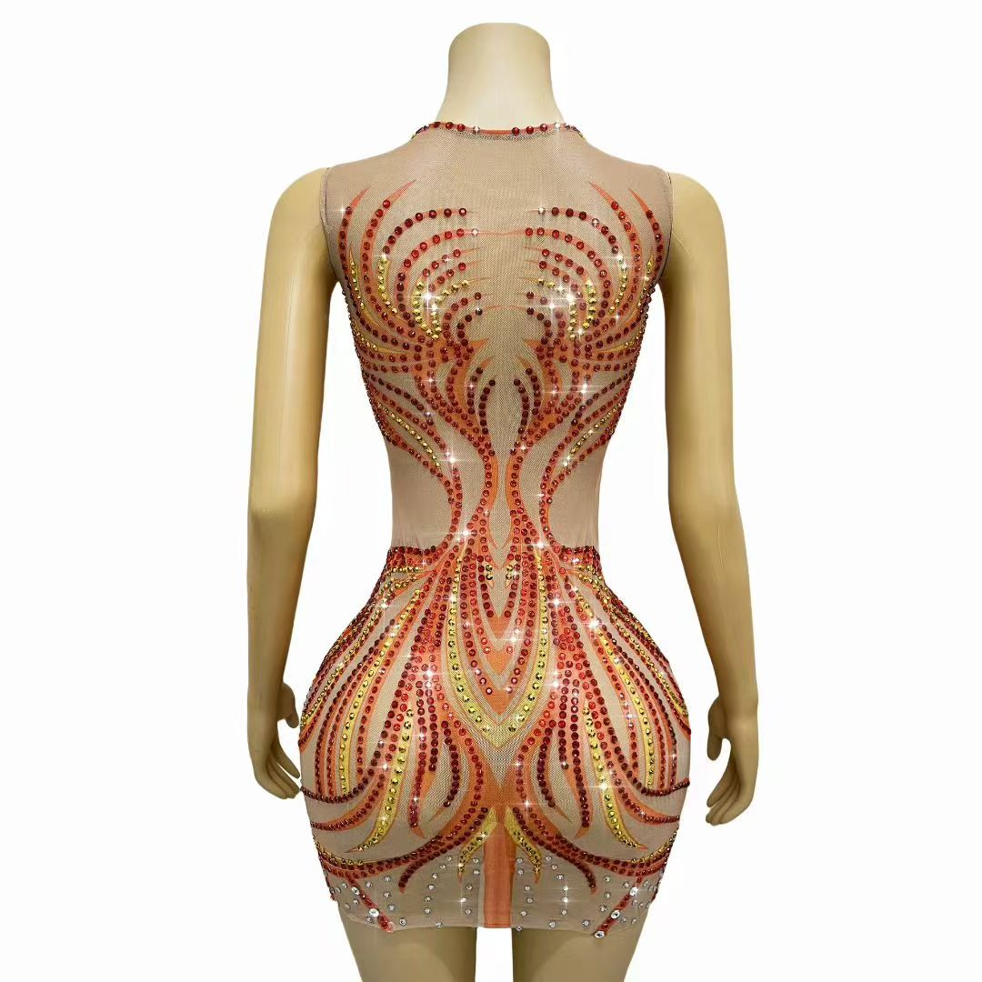 فستان نسائي قصير من الشبك اللا - مراجعة Sparkly Rhinestone Club Party Dress وسعره