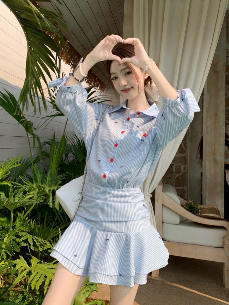 فستان قميص كاجوال مخطط على الط - مراجعة Korean Style A Line Shirt Dress وسعره