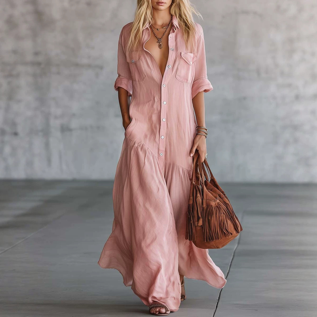 فستان قميص ماكسي نسائي صيفي من - مراجعة Casual Loose Linen Shirt Dress وسعره