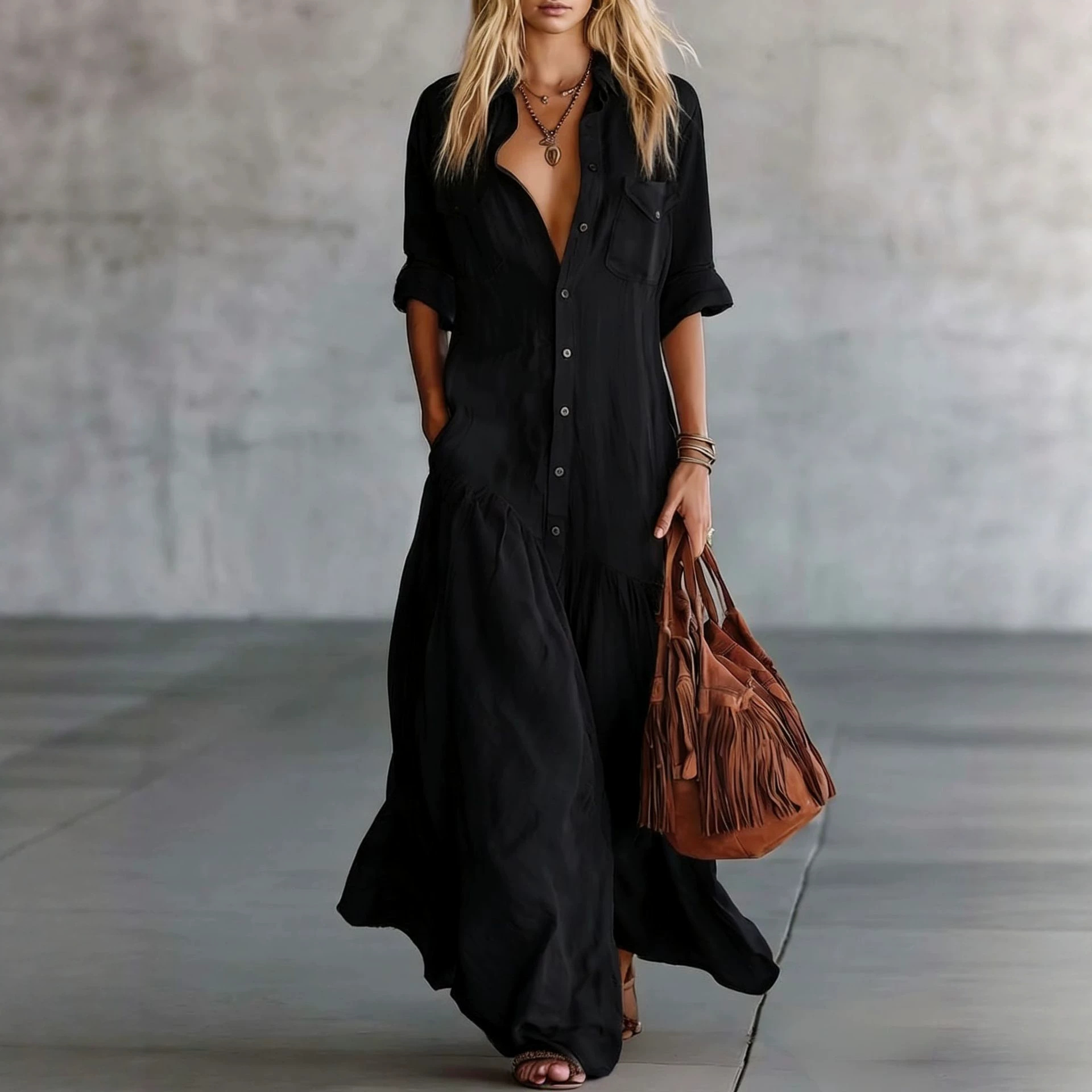 فستان قميص ماكسي نسائي صيفي من - مراجعة Casual Loose Linen Shirt Dress وسعره