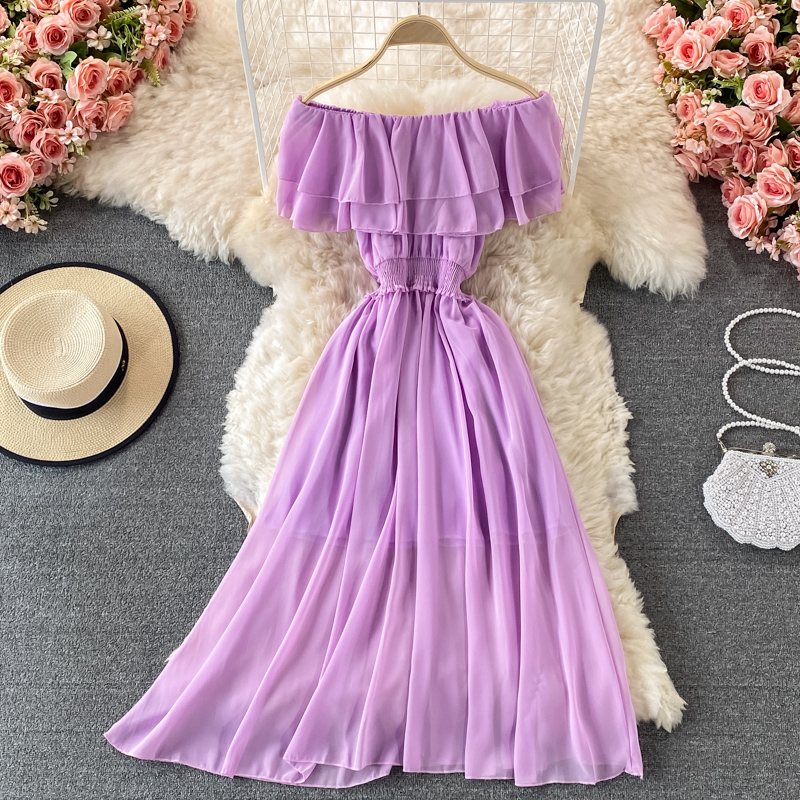 فستان شاطئ شيفون مكشوف الكتفين - مراجعة Off Shoulder Puff Sleeve Sundress وسعره
