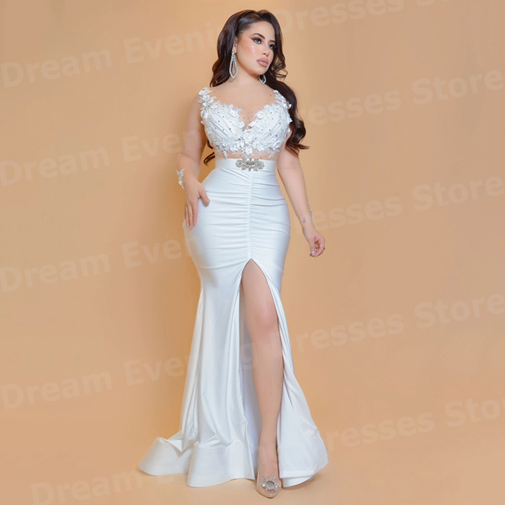 فساتين سهرة نسائية أنيقة بيضاء - مراجعة Elegant Satin Evening Gown Split وسعره