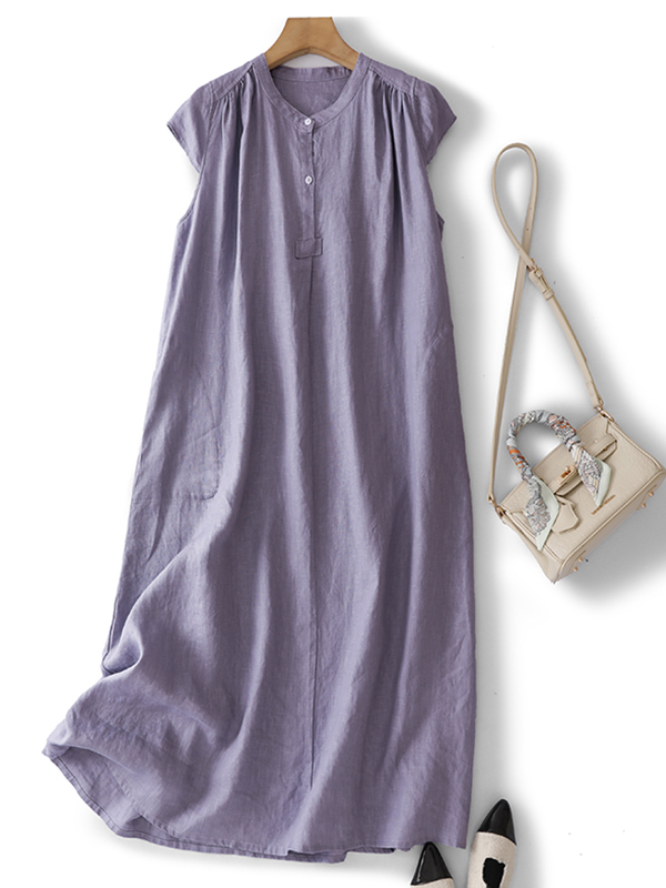 فستان نسائي صيفي طويل بدون أكم - مراجعة Casual Loose Linen Shirt Dress وسعره