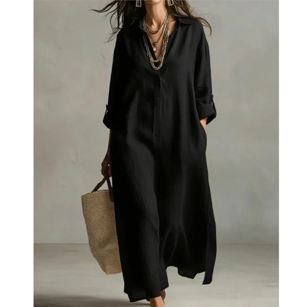 فستان قميص نسائي طويل من الكتا - مراجعة Casual Loose Linen Shirt Dress وسعره