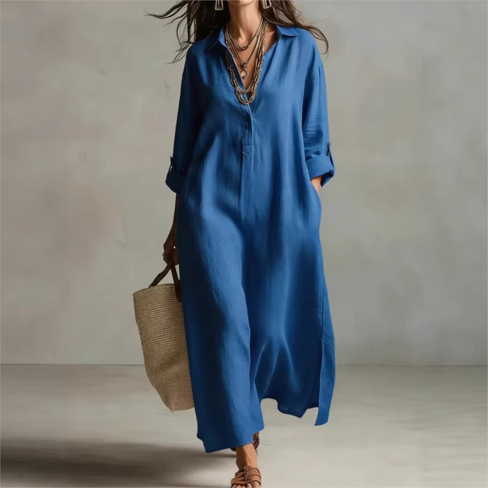 فستان قميص نسائي طويل من الكتا - مراجعة Casual Loose Linen Shirt Dress وسعره