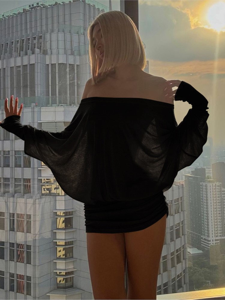 موضة جديدة قبالة الكتف شير فست - مراجعة Sexy Mesh Sheer Bodycon Dress وسعره