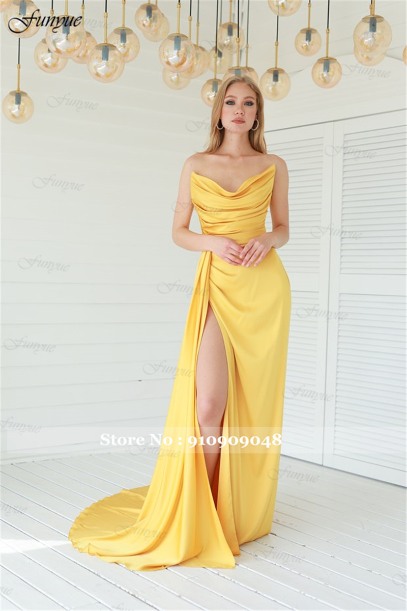 فساتين سهرة أنيقة بدون أكتاف 2 - مراجعة Elegant Satin Evening Gown Split وسعره