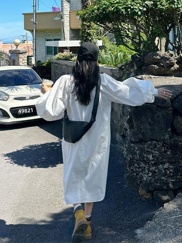 فستان قميص نسائي طويل الأكمام  - مراجعة Korean Style A Line Shirt Dress وسعره