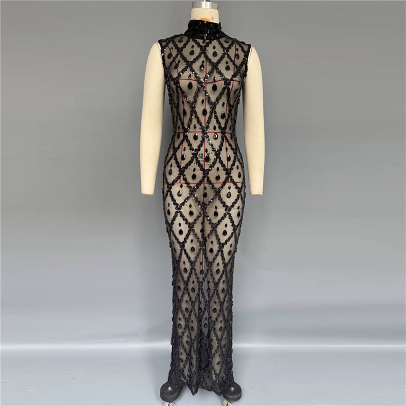 فستان سهرة أسود لامع وجذاب برق - مراجعة Sexy Mesh Sheer Bodycon Dress وسعره