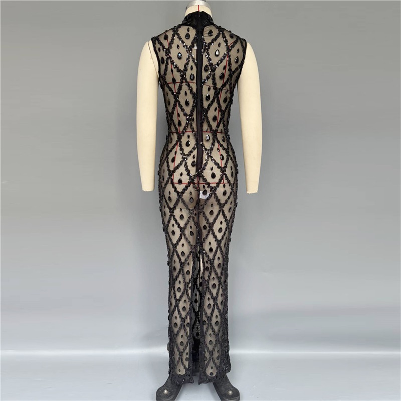 فستان سهرة أسود لامع وجذاب برق - مراجعة Sexy Mesh Sheer Bodycon Dress وسعره