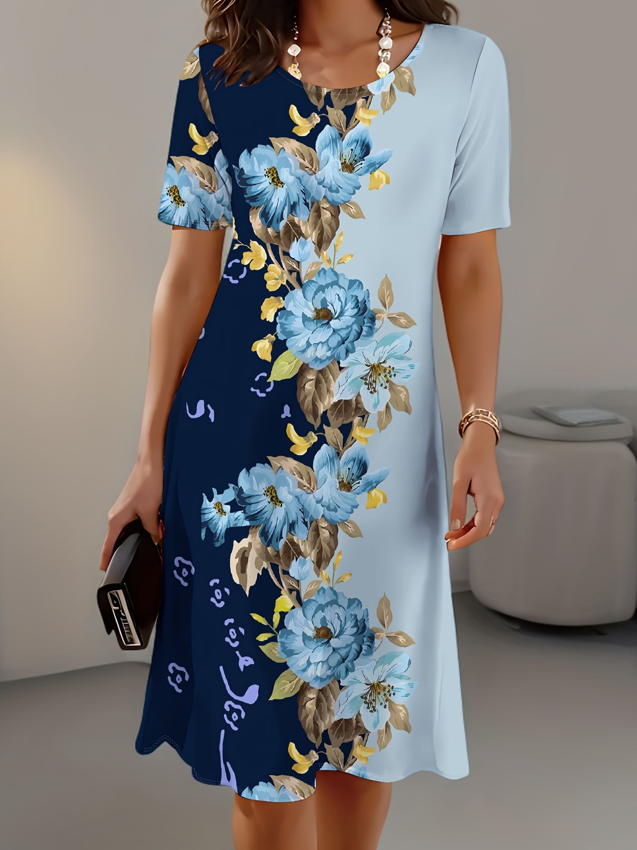 فستان نسائي جديد نحيف للصيف بط - مراجعة French Vintage Floral Midi Dress وسعره