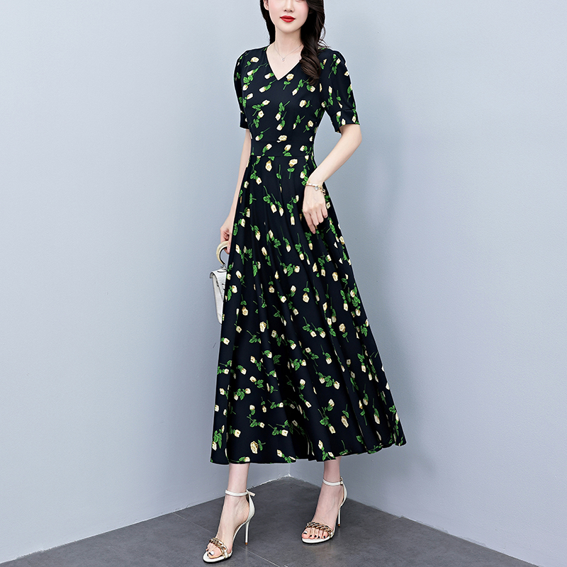 فستان صيفي طويل ضيق بأكمام قصي - مراجعة French Vintage Floral Midi Dress وسعره