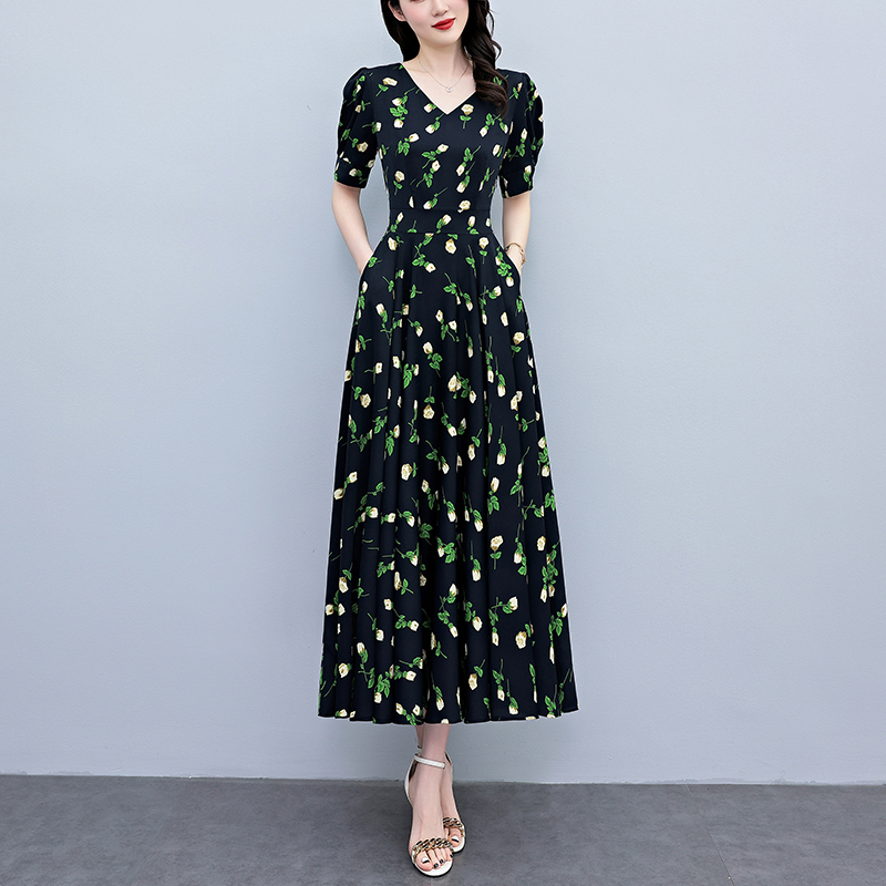 فستان صيفي طويل ضيق بأكمام قصي - مراجعة French Vintage Floral Midi Dress وسعره