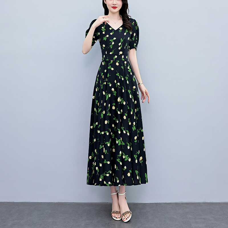 فستان صيفي طويل ضيق بأكمام قصي - مراجعة French Vintage Floral Midi Dress وسعره