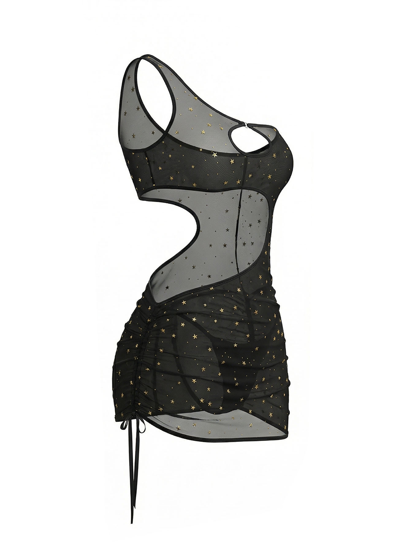 فستان لانجري أسود بكتف واحد مز - مراجعة Sexy Mesh Sheer Bodycon Dress وسعره