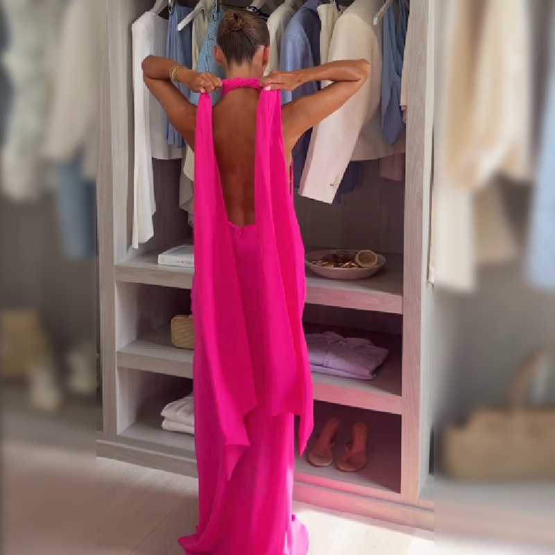 فستان ماكسي نسائي من الساتان ب - مراجعة Elegant Satin Evening Gown Split وسعره