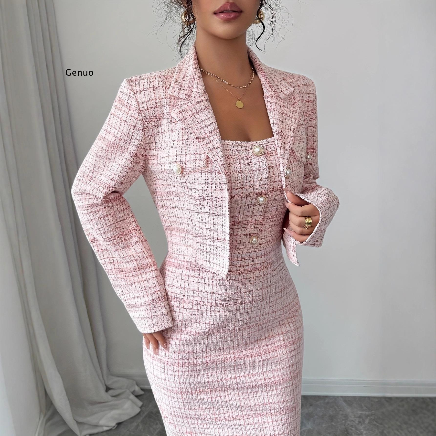 طقم نسائي أنيق جديد لعام 2026  - مراجعة Tweed Two Piece Blazer Dress وسعره