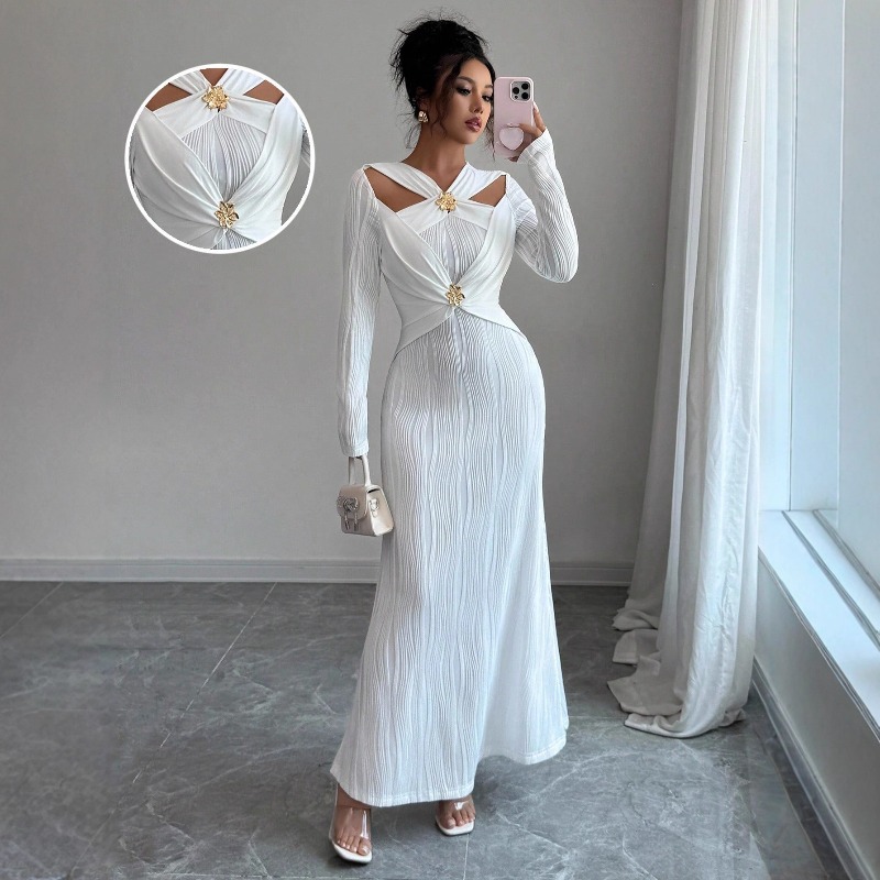 فستان سهرة مضلع للحفلات للنساء - مراجعة Bodycon Long Sleeve Ribbed Dress وسعره