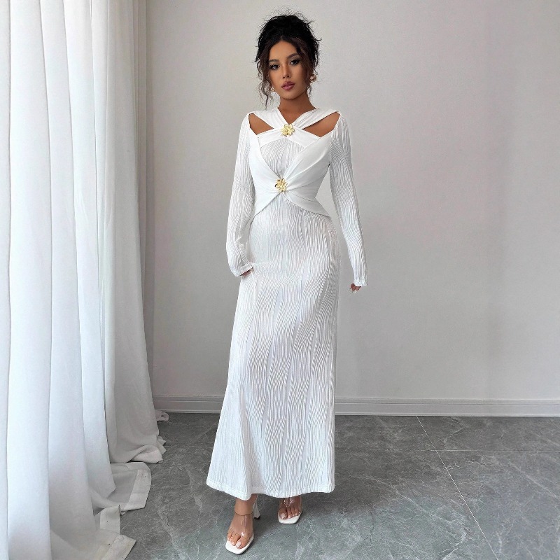 فستان سهرة مضلع للحفلات للنساء - مراجعة Bodycon Long Sleeve Ribbed Dress وسعره