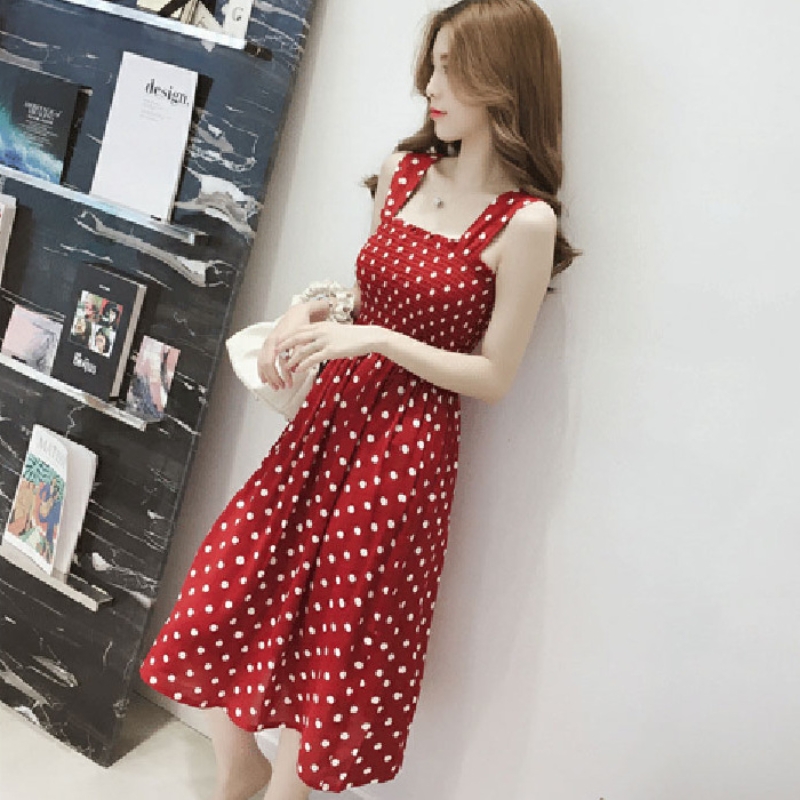 فستان نسائي منقط بدون أكمام ،  - مراجعة French Vintage Floral Midi Dress وسعره