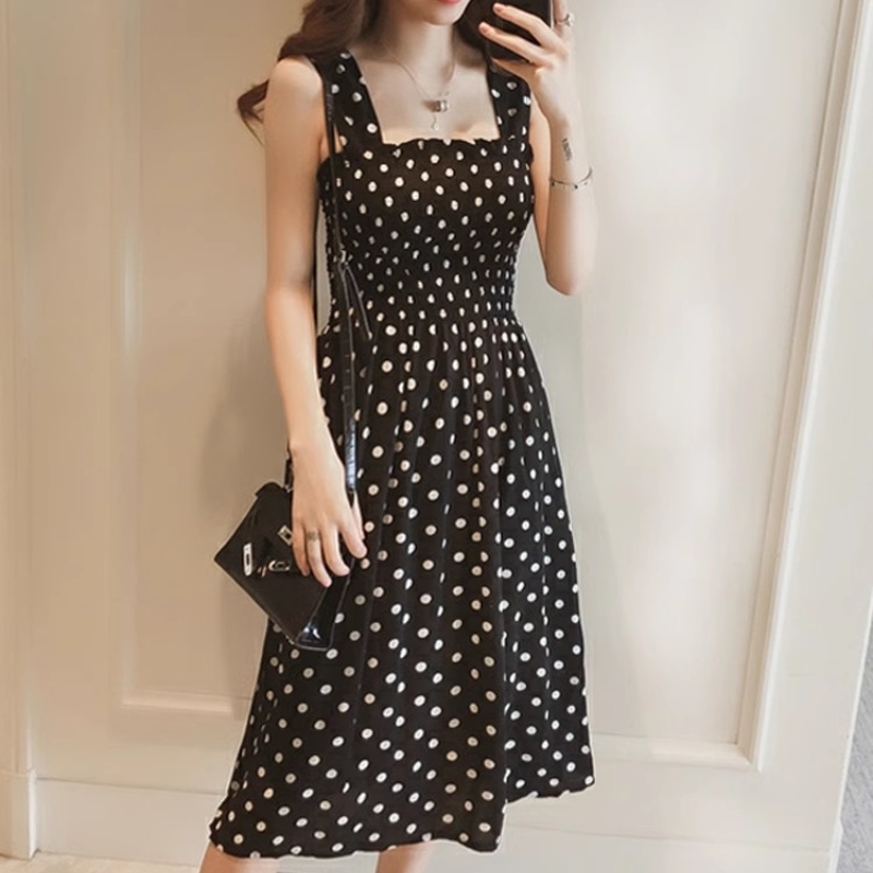 فستان نسائي منقط بدون أكمام ،  - مراجعة French Vintage Floral Midi Dress وسعره