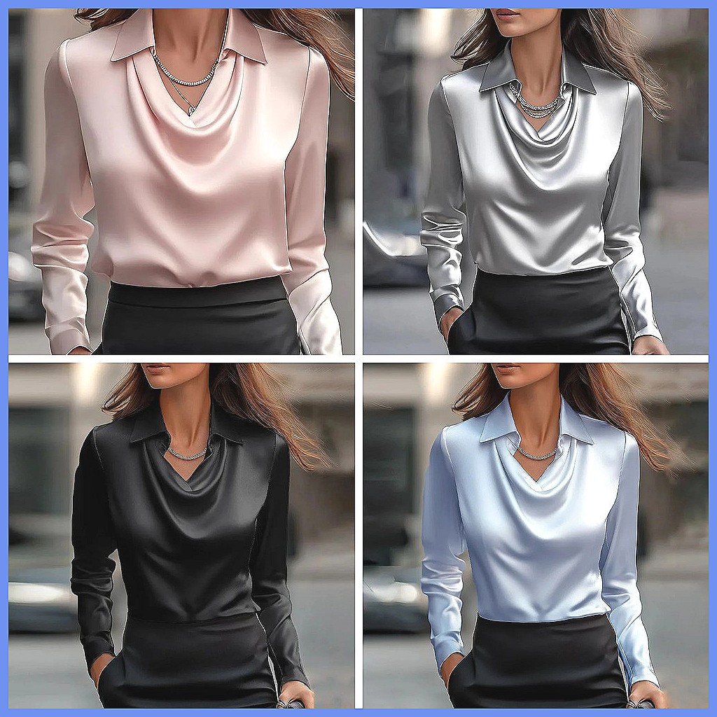 بلوزة ساتان كلاسيكية للنساء بأ - مراجعة Blouses وسعره