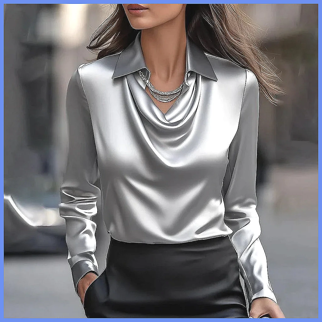 بلوزة ساتان كلاسيكية للنساء بأ - مراجعة Blouses وسعره
