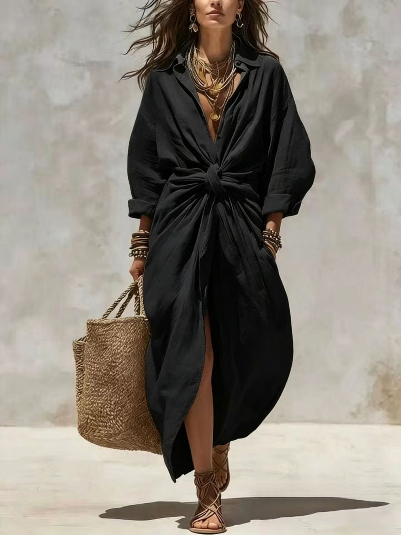 فستان بوهو أبيض من الكتان والق - مراجعة Casual Loose Linen Shirt Dress وسعره