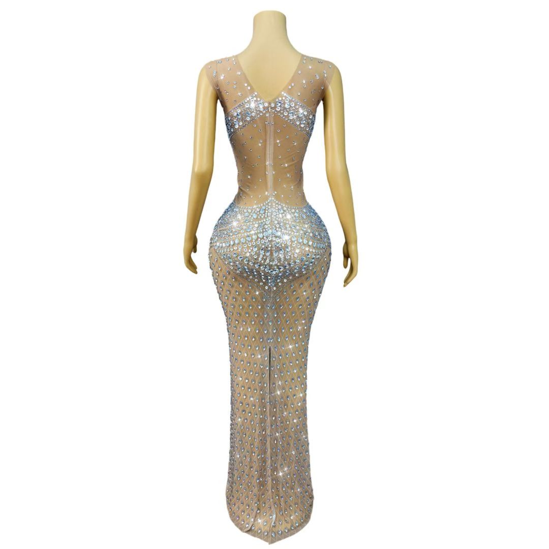 فستان سهرة نسائي بدون أكمام مز - مراجعة Sparkly Rhinestone Club Party Dress وسعره