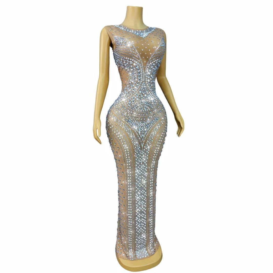 فستان سهرة نسائي بدون أكمام مز - مراجعة Sparkly Rhinestone Club Party Dress وسعره