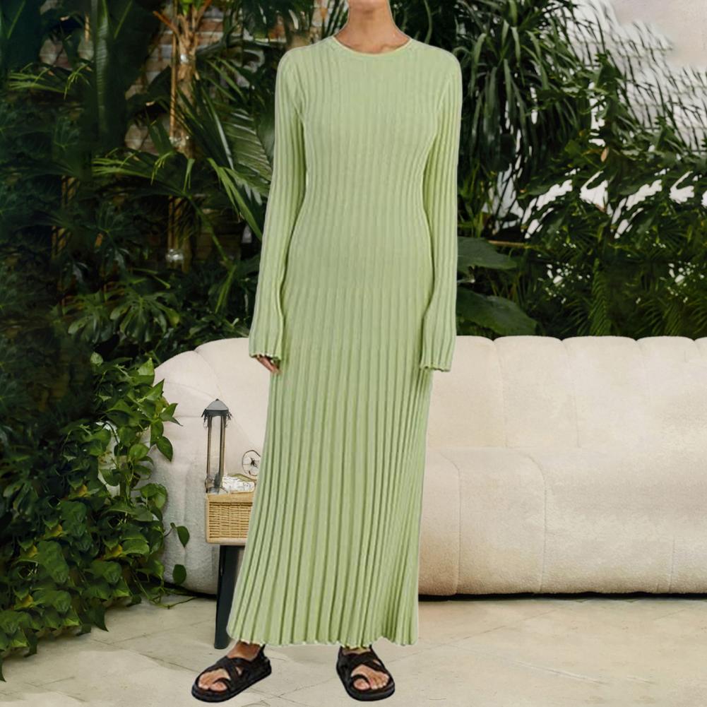 فستان نسائي محبوك مضلع بأكمام  - مراجعة Bodycon Long Sleeve Ribbed Dress وسعره