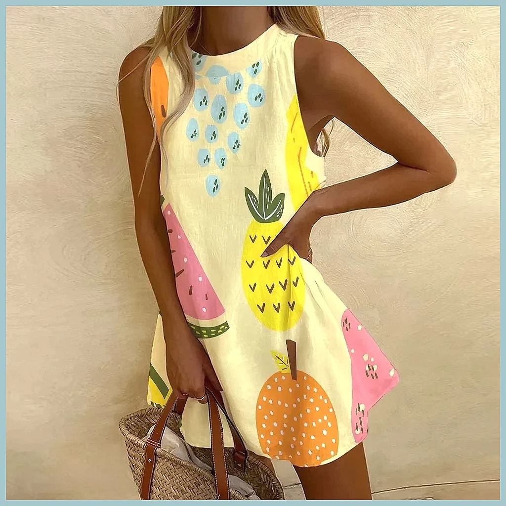 فستان نسائي بدون أكمام بطبعة ا - مراجعة Dresses وسعره