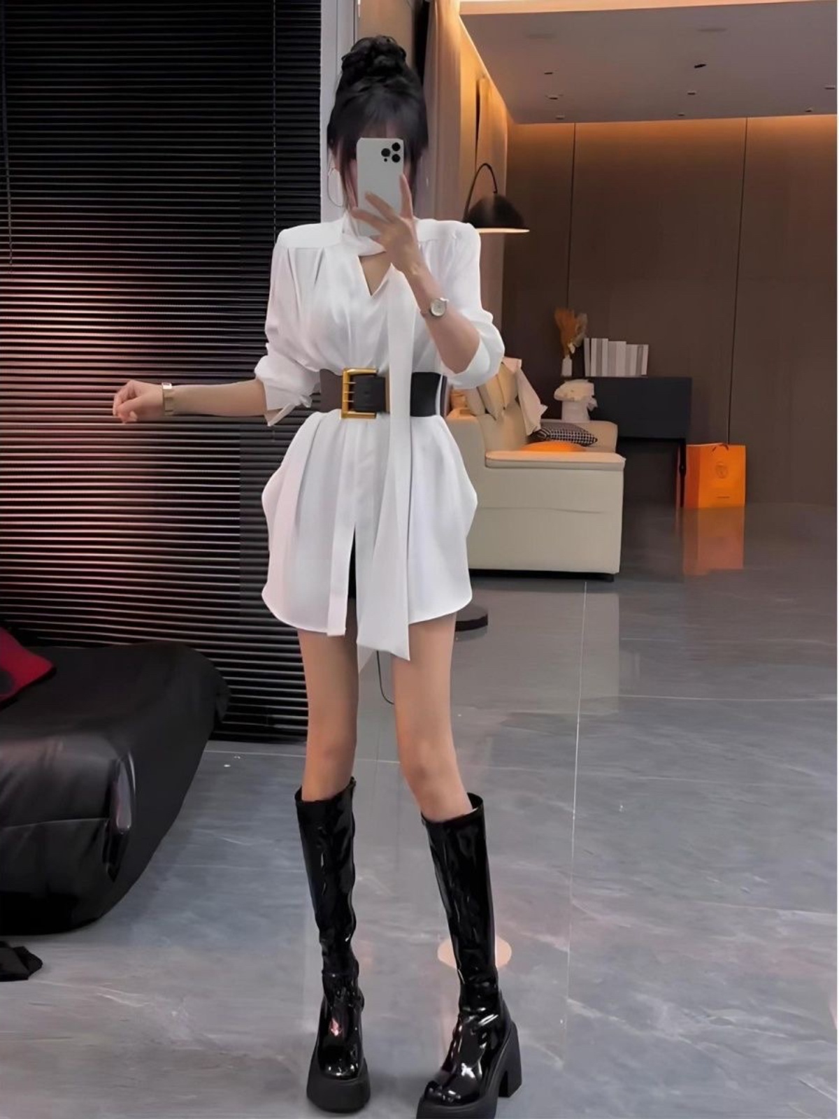 فستان قميص حريري أبيض للنساء،  - مراجعة Korean Style A Line Shirt Dress وسعره