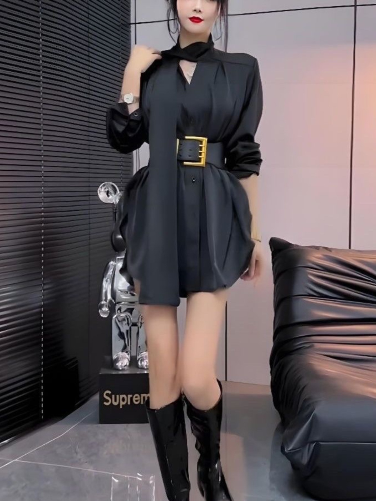 فستان قميص حريري أبيض للنساء،  - مراجعة Korean Style A Line Shirt Dress وسعره