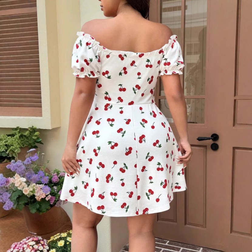فستان صيفي نسائي بطبعة زهور، ف - مراجعة Off Shoulder Puff Sleeve Sundress وسعره