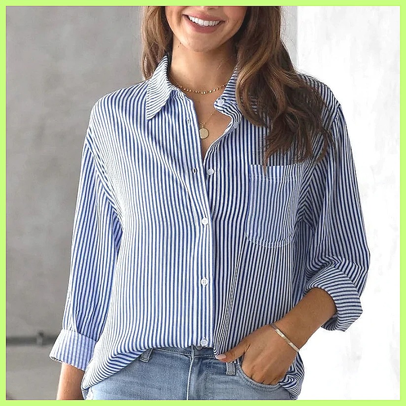 بلوزة قطنية مخططة فضفاضة جديدة - مراجعة Blouses وسعره