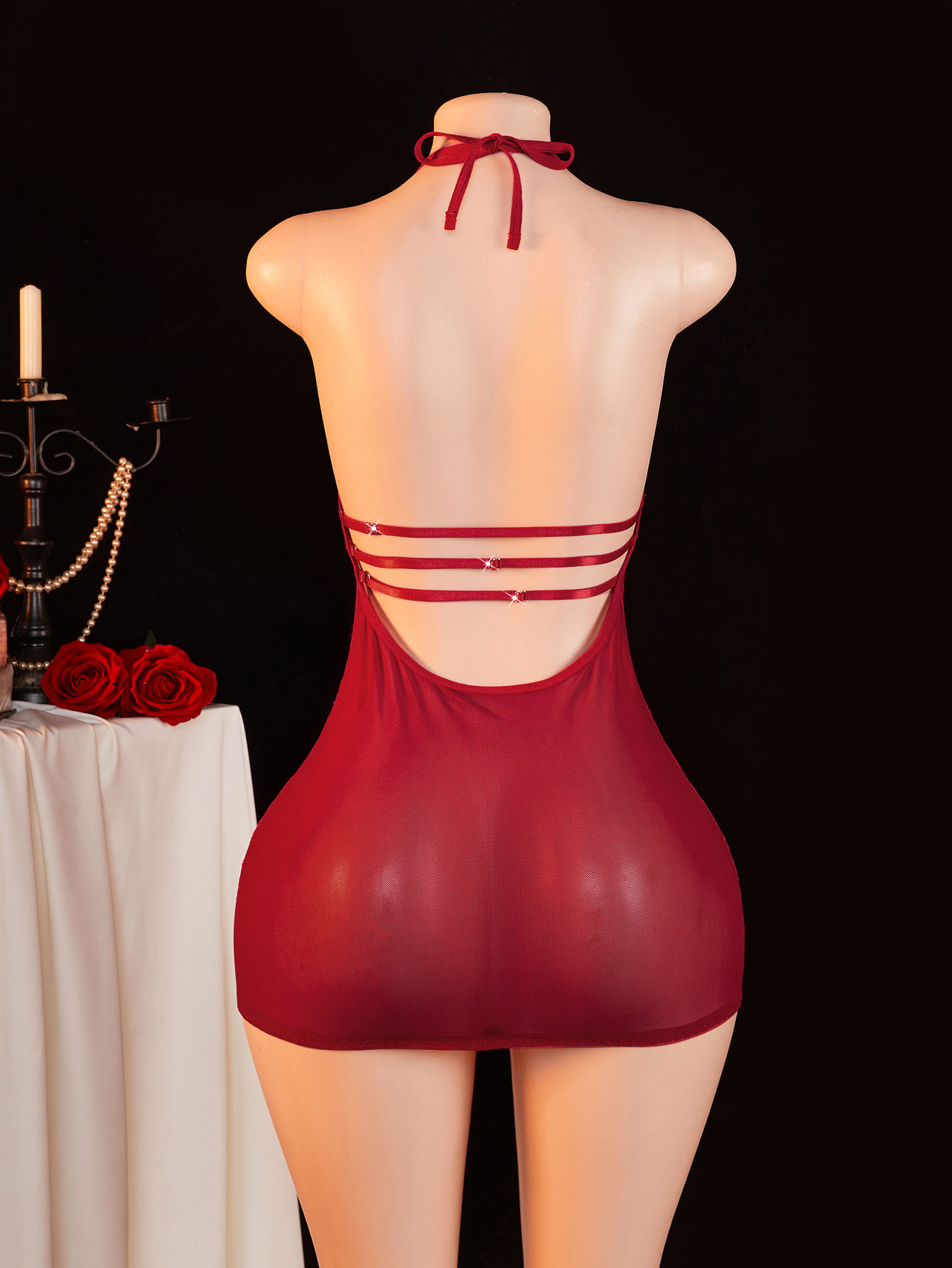 لانجري نسائي مثير من الدانتيل  - مراجعة Sexy Mesh Sheer Bodycon Dress وسعره