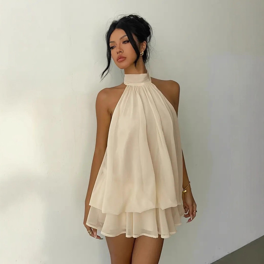 فستان نسائي بياقة رسن مكشوف ال - مراجعة Y2K Backless Halter Mini Dress وسعره