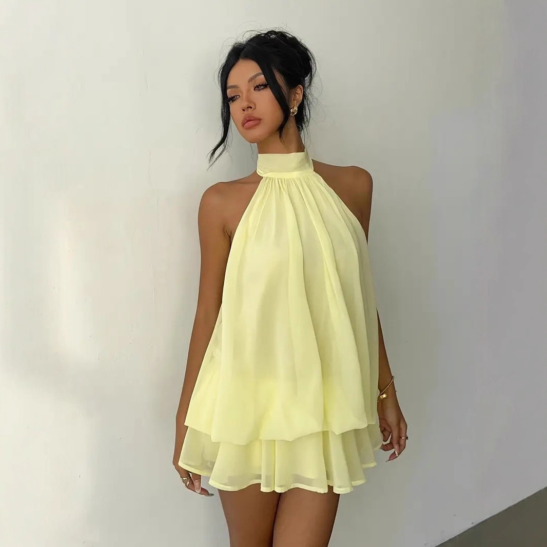فستان نسائي بياقة رسن مكشوف ال - مراجعة Y2K Backless Halter Mini Dress وسعره