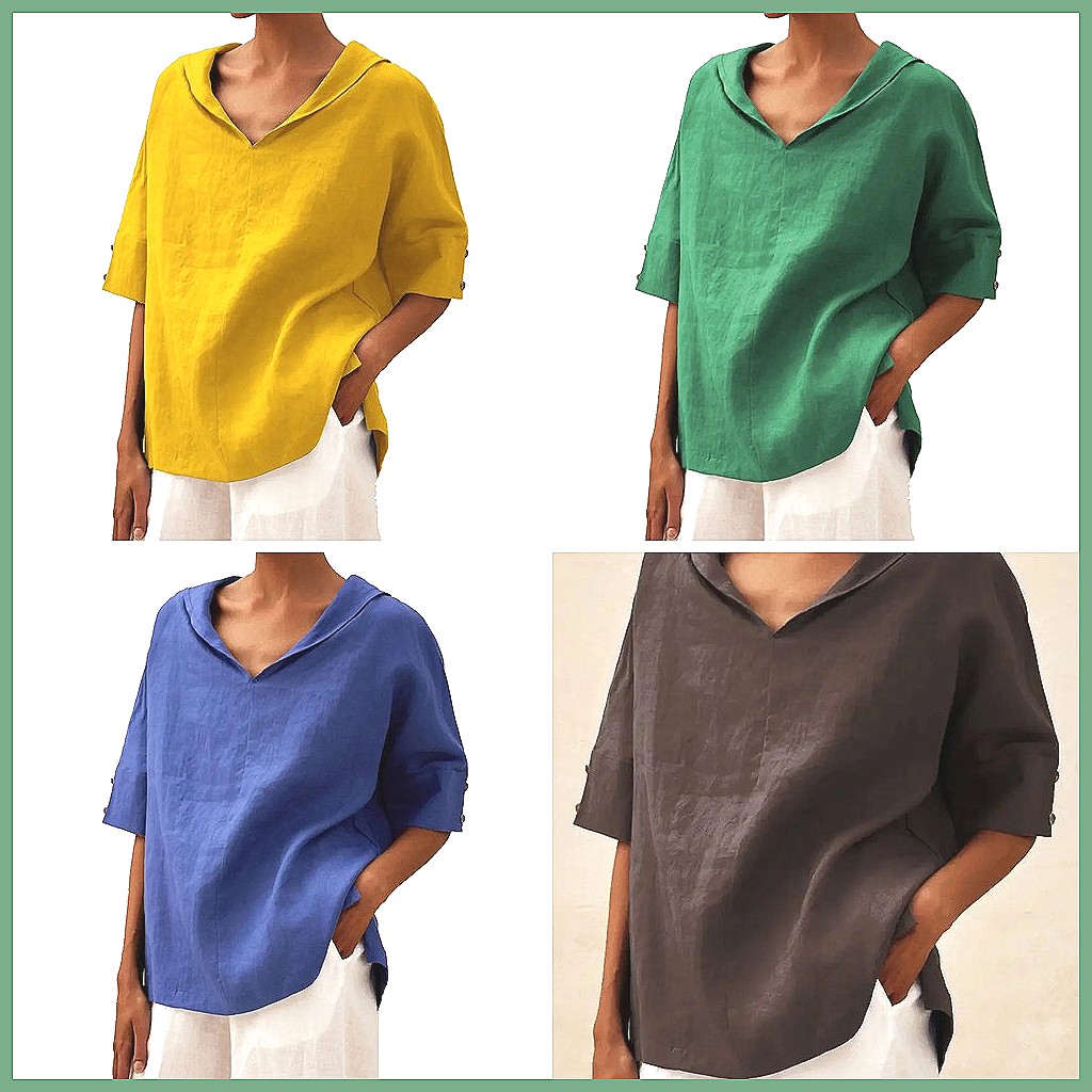 قميص نسائي فضفاض بياقة على شكل - مراجعة Blouses وسعره
