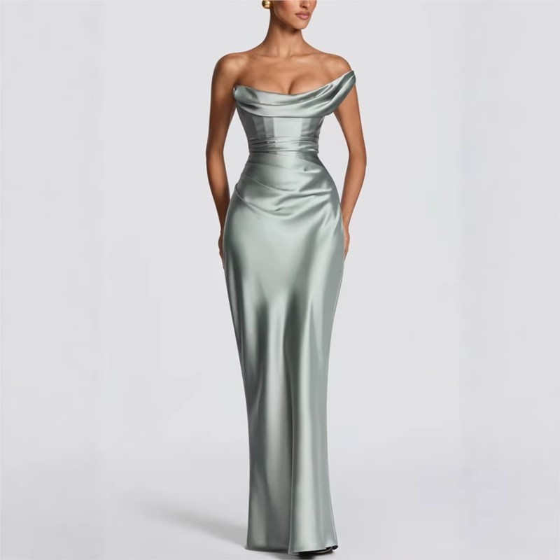 فستان ساتان أنيق ضيق مثير بكتف - مراجعة Elegant Satin Evening Gown Split وسعره